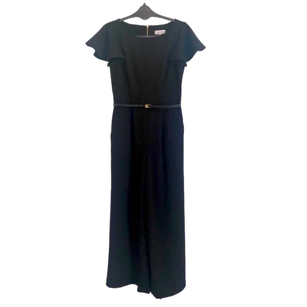Calvin Klein Wide-Leg Jumpsuit, Size 4, Black with Gold exposed Zipper